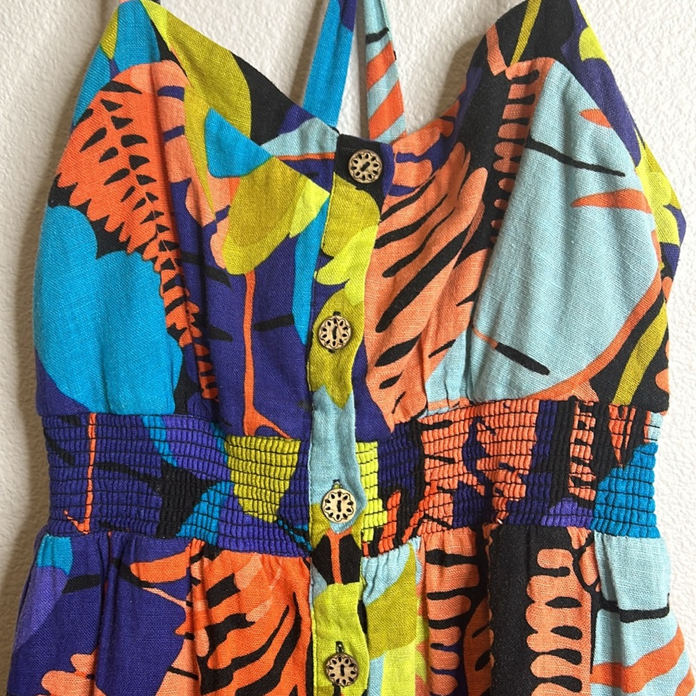 Edme & Esyllte Anthropologie cotton linen pocketed Tropical Print Summer Dress - Picture 3 of 9
